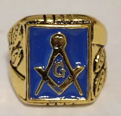 Vintage Masonic Gold Ring Master Mason (SIZE 13) Freemason Ring Gold & Blue • $12.95