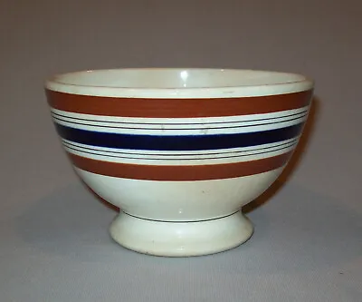 Old Antique Vtg Early 19th C 1800s Pearlware Mocha Style Stripped Pottery Bowl • $54