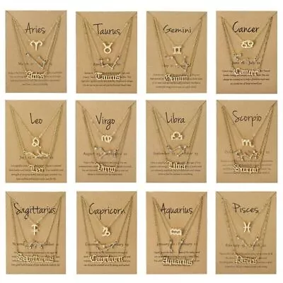 3pcs 12 Constellation Zodiac Sign Pendant Necklace Chain Women Jewelry  • $6.95