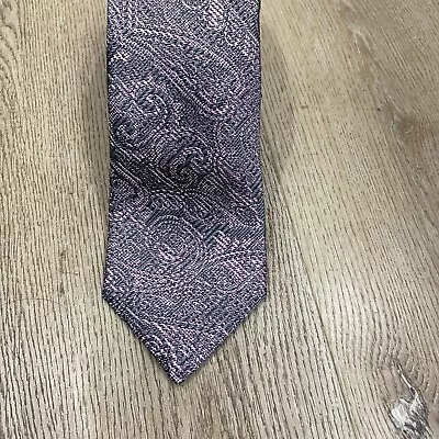 Murano Necktie Mens Extra Long 3.25 Inch Pink Black Silk Paisley Neckwear Tie • $7