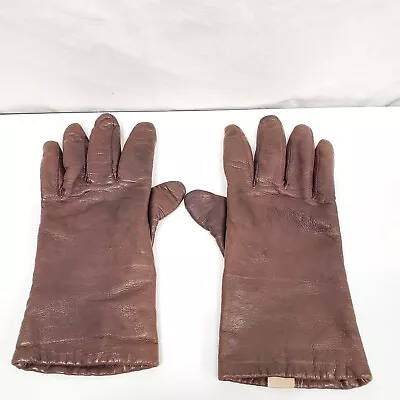 Vintage Ladies Brown Leather Isotoner Driving Gloves Cashmere Lined Sz 8 • $19.99