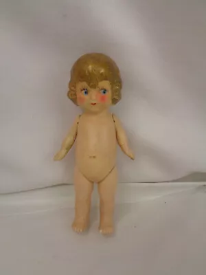 Vintage German Jointed Flapper Doll - Painted Bisque Body Face Hair - 6  • $19.99