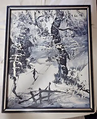 MORRIS KATZ - Original Oil On Board Painting Solitary Skier Winter Scene 17 X21  • $115