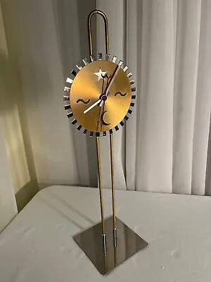 IKEA Danish 1995 SUN/MOON/STARS Modern Brass/Stainless Mantel Clock  WORKS GREAT • £141.57