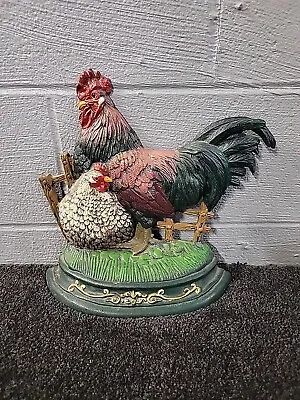 Vintage 12  Heavy Cast Iron Rooster & Chicken Doorstop Country Farmhouse • $24.95