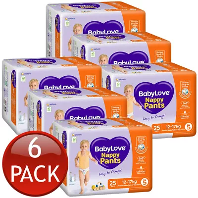 6 X Babylove Nappy Pants Size 5 Walker 12-17Kg Unisex Disposable Nappies 25 Pack • $468.80