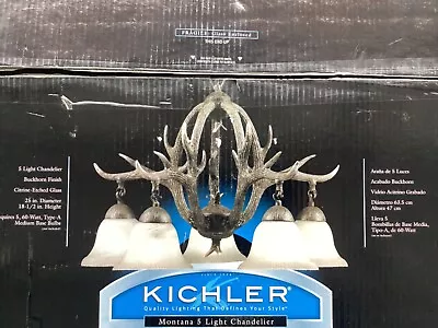 Kichler Montana  Chandelier Antlers Style 5Light Citrine Etched Glass Vintage • $299.99