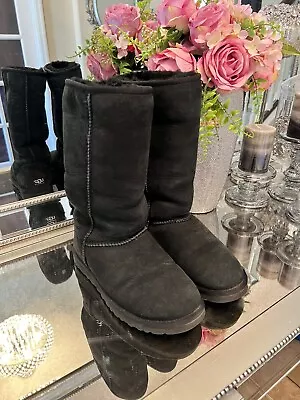 UGG Classic Tall #5815 Sheepskin Black Suede Leather Boots Women's EU 38 US 7 • $49.99