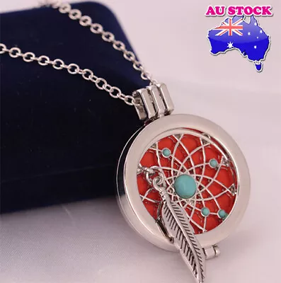 Retro Aromatherapy Essential Oil Diffuser Feather Locket Pendant Chain Necklace  • $9.89