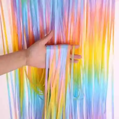 2M Pastel Fringe Curtains Birthday Party Backdrop Foil Tinsel Curtain Baby Showe • £3.49