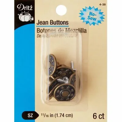 Dritz No-Sew Jean Buttons Antique 11/16  6 Count 4-38 • $6.50