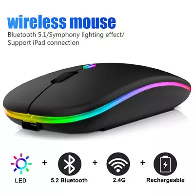 £3.49 • Buy Slim Silent Rechargeable Wireless Mouse RGB LED USB Mice MacBook Laptop PC UK