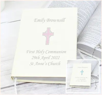 Personalised Holy Bible Cross Baptism Christening 1st Holy Communion Gift First • £19.50