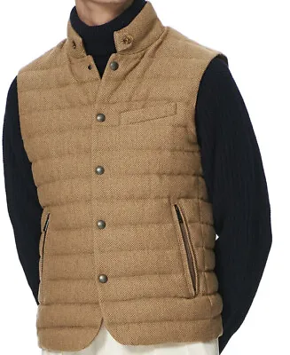$1295 Ralph Lauren Purple Label Medium Brown Vest Jacket RRL Tweed Herringbone • $658