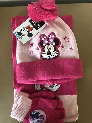 Disney Minnie Mouse Hat Gloves And Scarf Set Brand New • £14