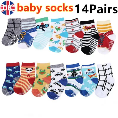 14Pairs Baby Girls Boys Anti Slip Socks Toddler Cotton Soft Warm Sock 0-3 Years • £11.99