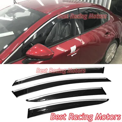 For 2019-2024 Mazda 3 4dr Sedan JDM Style Side Window Visors + Chrome Trims • $69.99