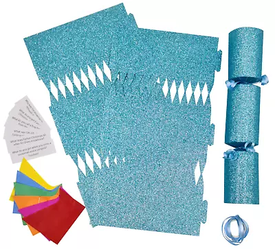 Christmas Cracker Kit 6 Make Your Own Crackers Hats BLUE GLITTER  • £4.99