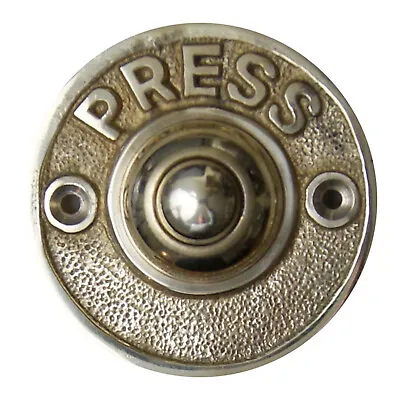 Vintage Door Bell Push Button 'Press' Round Aged Satin Brass 60mm Diameter • £11.99