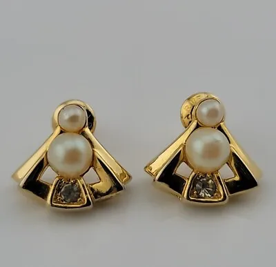 Small Vintage Marvella Faux Pearl On Gold Tone Stud Pierced Earrings • $9.99