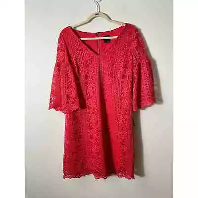 NWT Gabby Skye Hot Coral Lace Bell Sleeve Knee Length Dress Sz 10 • $18