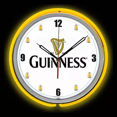 15  Guinness Beer Sign Yellow Double Neon Clock Man Cave Garage Bar Game Room • $119.95