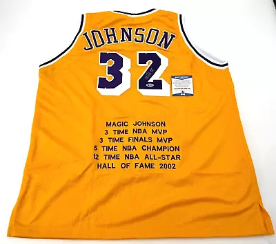 La Lakers Magic Johnson Autographed Yellow Stitched Jersey Beckett Coa W/stats • $169