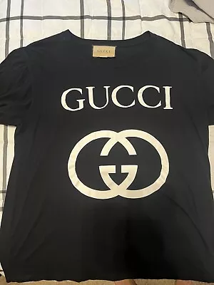 GUCCI T-Shirt Men's Cotton Thin Black Interlocking GG Logo SIZE L • $225