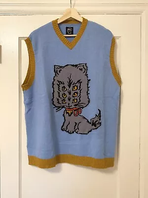 Brain Dead Blue Kitty Cat Knit Sweater Vest Extra Large XL • $79.99