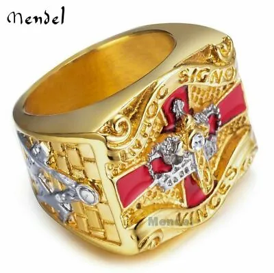 MENDEL Mens 14k Gold Plated Freemason Masonic Knights Templar Ring Men Size 7-15 • $16.99