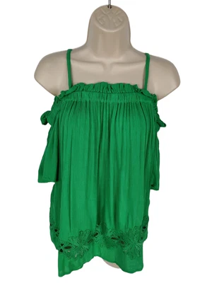 £14.99 • Buy Bnwt Women River Island Petite Uk 8 Green Cold Shoulder Peasant Summer Top *new