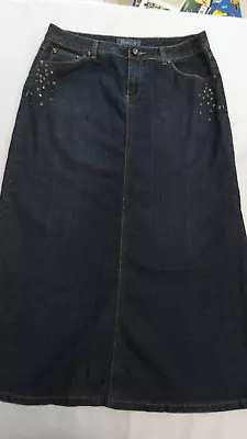 Baccini Skirt Denim Long Sz 8 Modest Bling Design On Pockets Woman Cotton Blend • $22