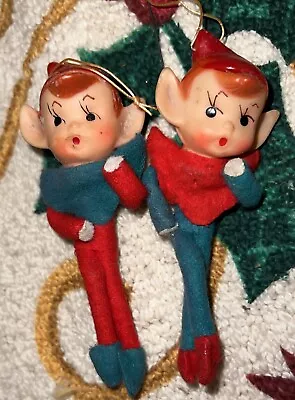 Pixie Ornaments 1950s Felt Vintage Christmas Elf Christmas Bendable 4.5” Japan • $14