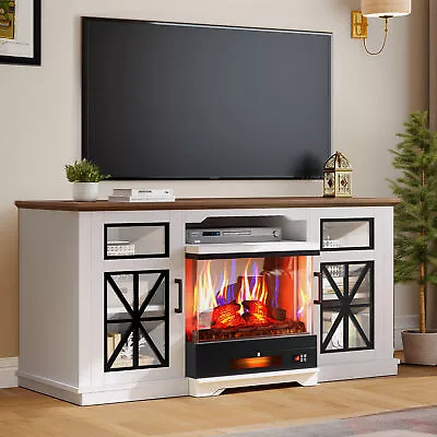 3-Sided Glass Fireplace TV Stand For TVs Up To 65'' Media Entertainment Center • $335.99