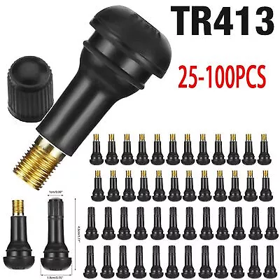 25-100pcs Car Tire Stem TR 413 TR413 Snap-In Tire Valve Stems Short Black Rubber • $5.25