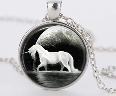 Unicorn Cameo Glass Cabochon Pendant Necklace 'LUNA UNICORN OF THE NIGHT'  • £4.20