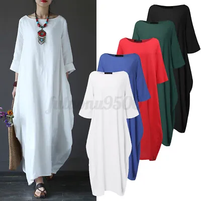 $24.69 • Buy AU STOCK ZANZEA Women Kaftan Caftan Abaya 100%Cotton Relaxed Fit Long Maxi Dress