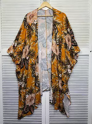 Boho Foral Kimono Duster Jackets Womens One Size Mustard Swim Cover Up • $27.95