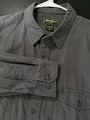 MISSING 1 BUTTON Eddie Bauer Button Shirt Men’s XL TALL Dark Blue Pocket  • $14.98