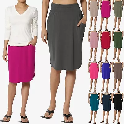 Women's Casual Elastic High Waist Straight Jogger Knee Midi Skirt With Pockets • $16.99