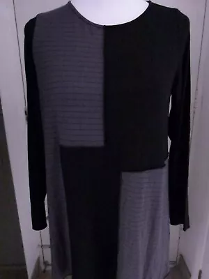 Yong Kim Strip Panel Tunic Black Grey Size 10   (c029) • £16.99