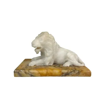 Vintage White Stone Lion Statue Figure On Marble Base Home Shelf Office Decor • $19.99
