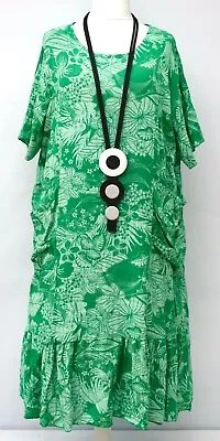 PLUS SIZE LA BASS COTTON GREEN FLORAL 2 POCKETS DRESS Size 24-26 • $70.87