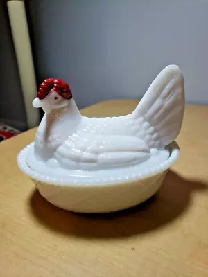 Vintage Westmoreland Glass Hen On Nest Covered Candy Butter Dish Milk Glass 1950 • $20