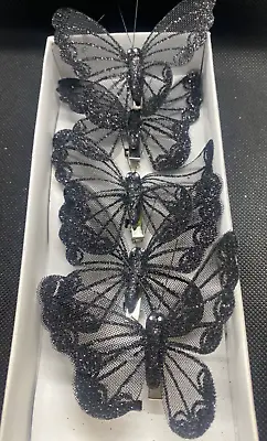5 X Black Mesh Glitter Butterfly- On A Clip - 8cm • £4.95