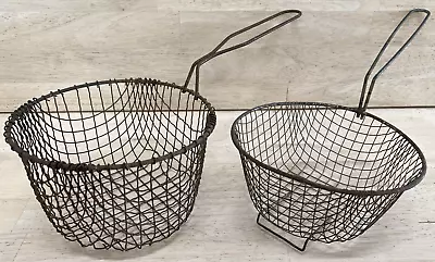 2 Rustic Metal Farmhouse Rectangular Wire Carrying Basket Handle Antique Vintage • $44.95