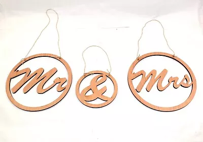 Mr & Mrs Wooden Signs Wedding Party Chair Decor Rustic Circles Plywood 5mm  • £11.99