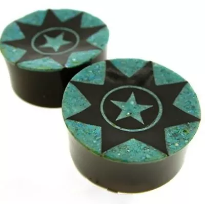 Bone & Horn 00g (10mm) 3/8' Crushed Turquise Star Plugs • $13.49