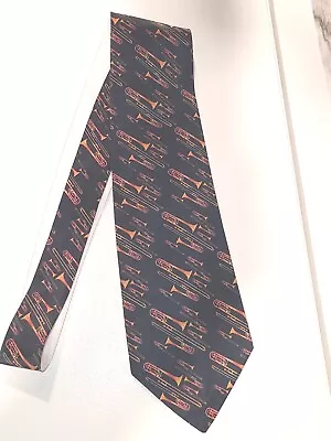 $12.99 • Buy Zazzle Mens Necktie Blue Jazz Instruments Band Music Slide Trombone Brass Wowza!