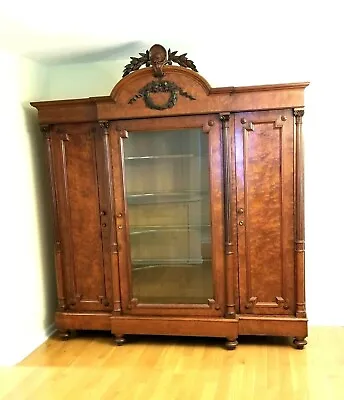 Antique Victorian Breakfront Mahogany China Cabinet Carved Hutch Armoire C.1880 • $4250